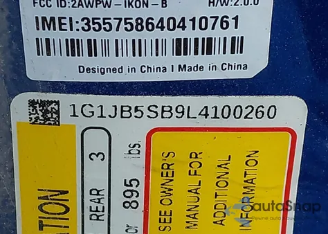 2020 Chevrolet Sonic Fwd Ls z USA, uszkodzony, nr VIN 1G1JB5SB9L4100260